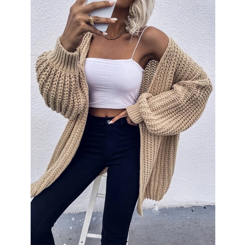 Kardigan od akrila s V-izrezom, dugi rukavi, opušten kroj, srednja duljina