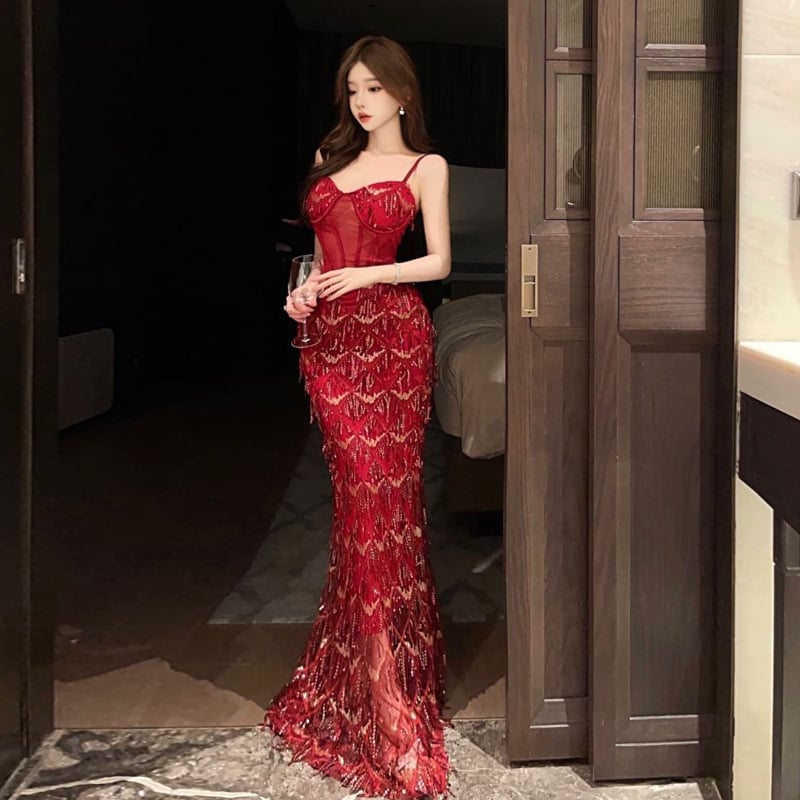 Rochie lungă fără mâneci, decolteu în V, talie înaltă, poliester extensibil