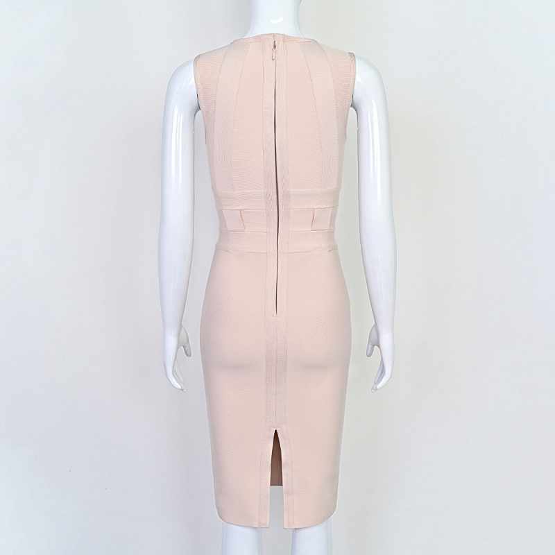 Kötött anyagból készült ruha, ujjatlan, kerek nyakú, magas derék, cipzár