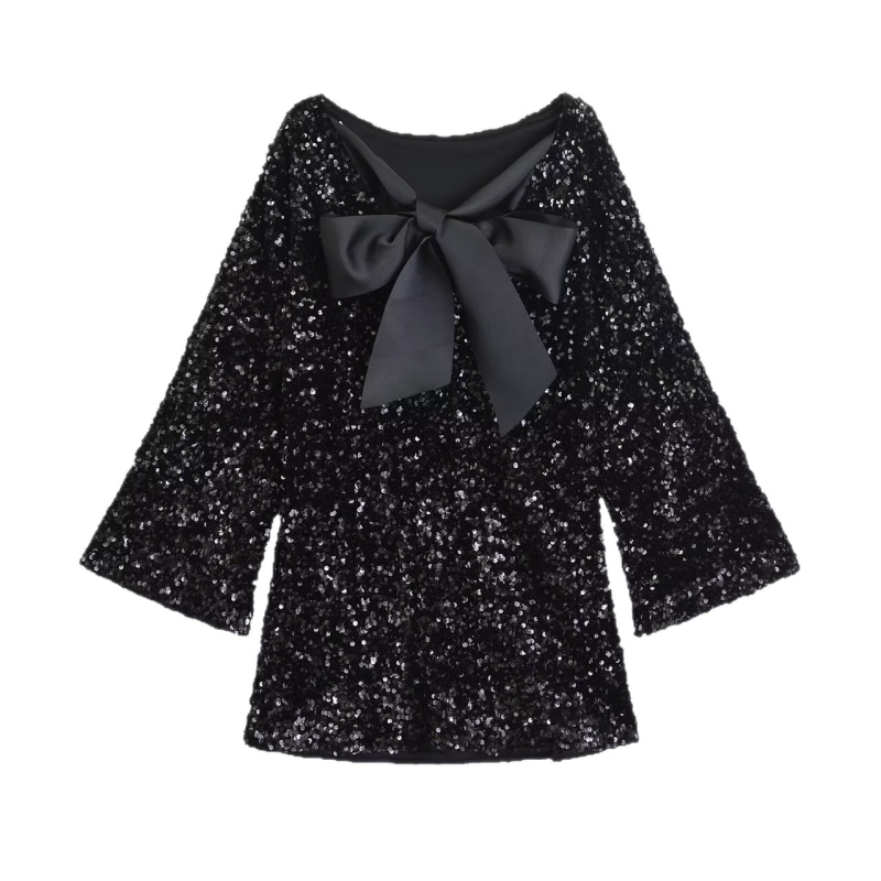 Velúr ruha gyémánt mintával, hosszú ujjú, kerek nyakú, magas derekú — partyruha