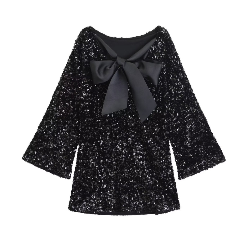 Velúr ruha gyémánt mintával, hosszú ujjú, kerek nyakú, magas derekú — partyruha