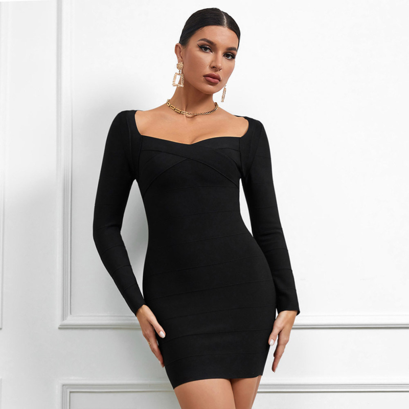 Hosszú ujjú kötött ruha egylinés gallérral, magas derekú ceruza szabású, középméretű hossz, poliészter-spandex anyag