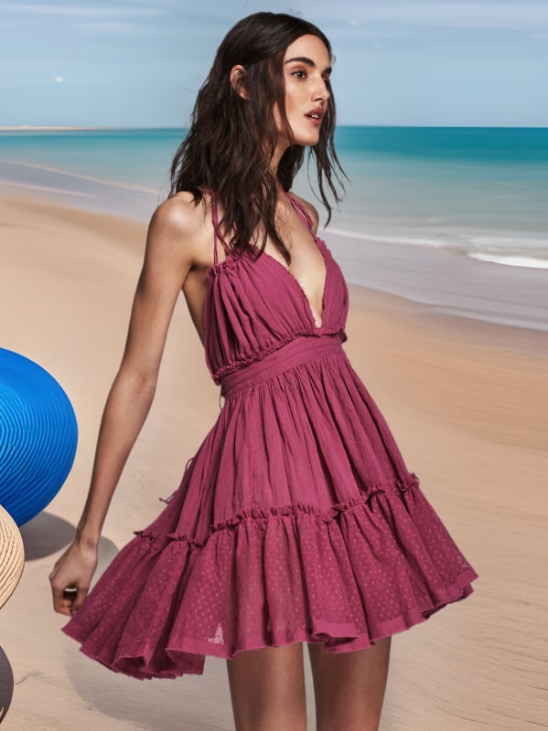 Ruha: hátsó kivágású, boho stílusú, pamut, rövid fazon, középső derék