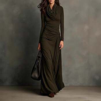 Elegáns ruha halter nyakkal és plisírozással, Ice silk wrinkled anyag, 95% poliészter, karcsú szabás