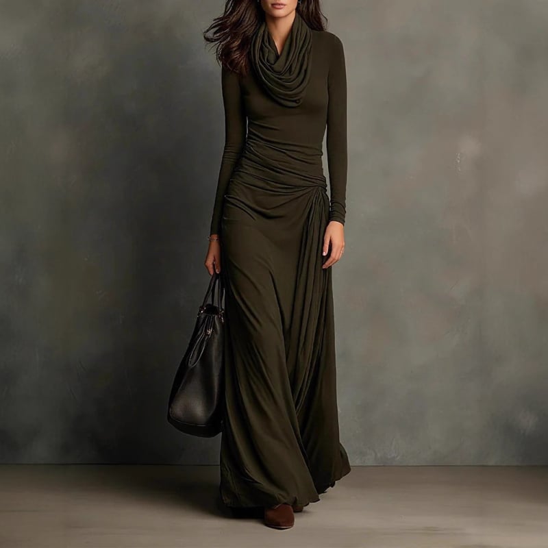 Elegáns ruha halter nyakkal és plisírozással, Ice silk wrinkled anyag, 95% poliészter, karcsú szabás