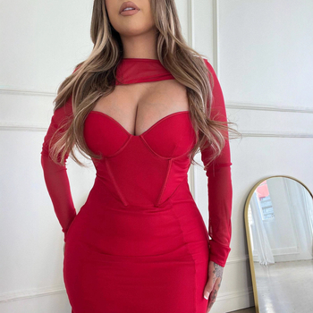 Bandage hálóruha V-nyakú, elasztikus derékkal, midi hosszú, kötött anyag, egyszínű mintázat