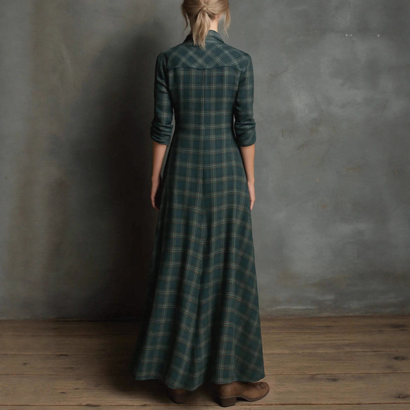 Jumper ruha kockás mintával, galléros kivitel, hosszú ujjú, hosszú ruha