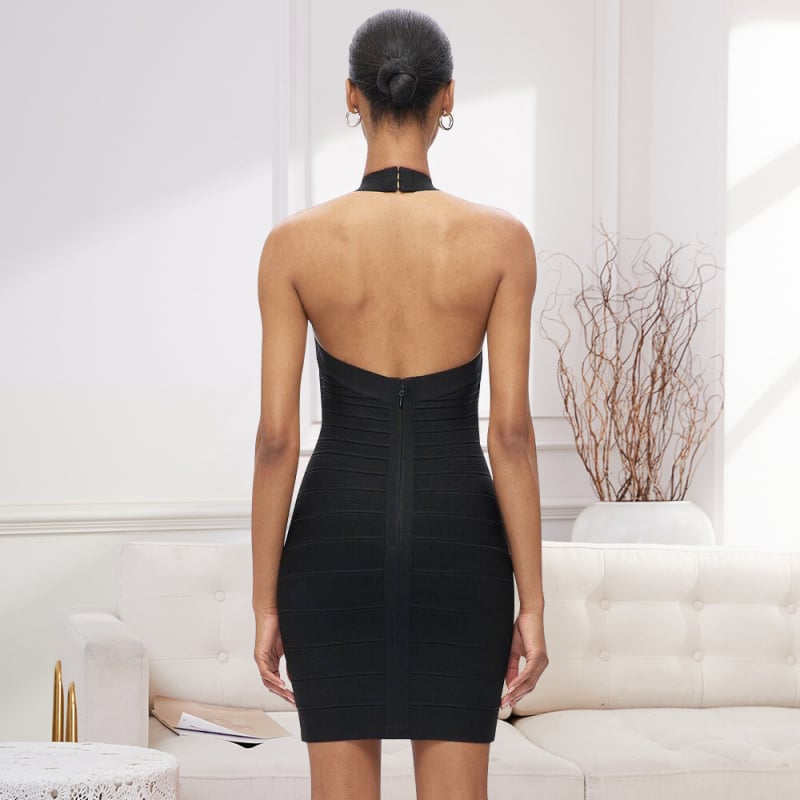 Halternyakú kötött midi ruha, ujjatlan, hát nélküli