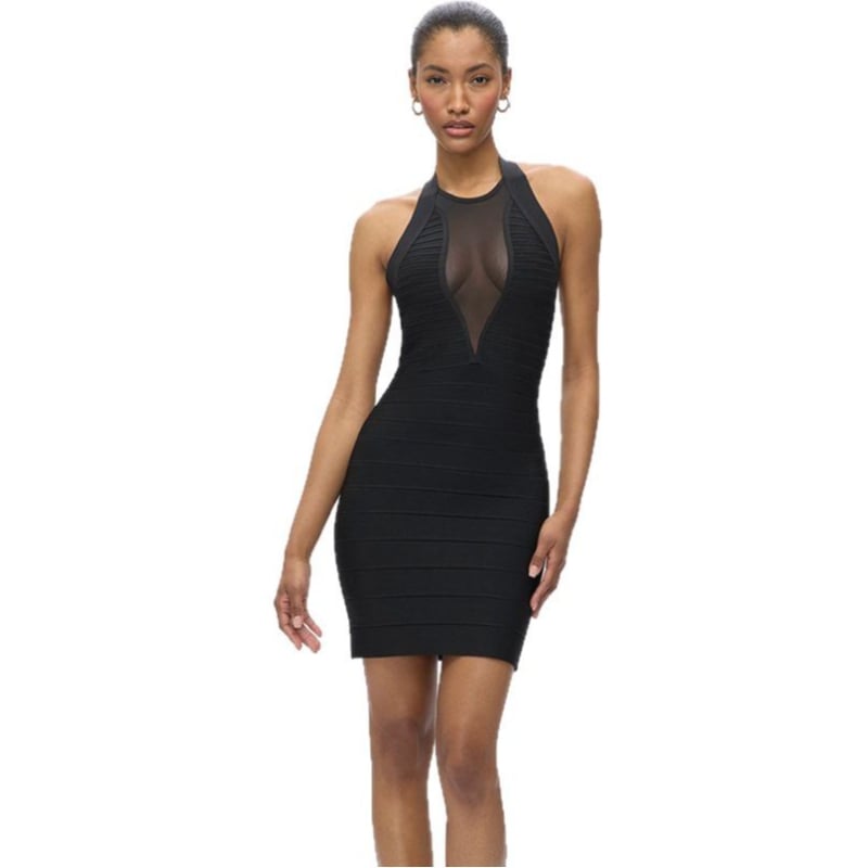 Halternyakú kötött midi ruha, ujjatlan, hát nélküli