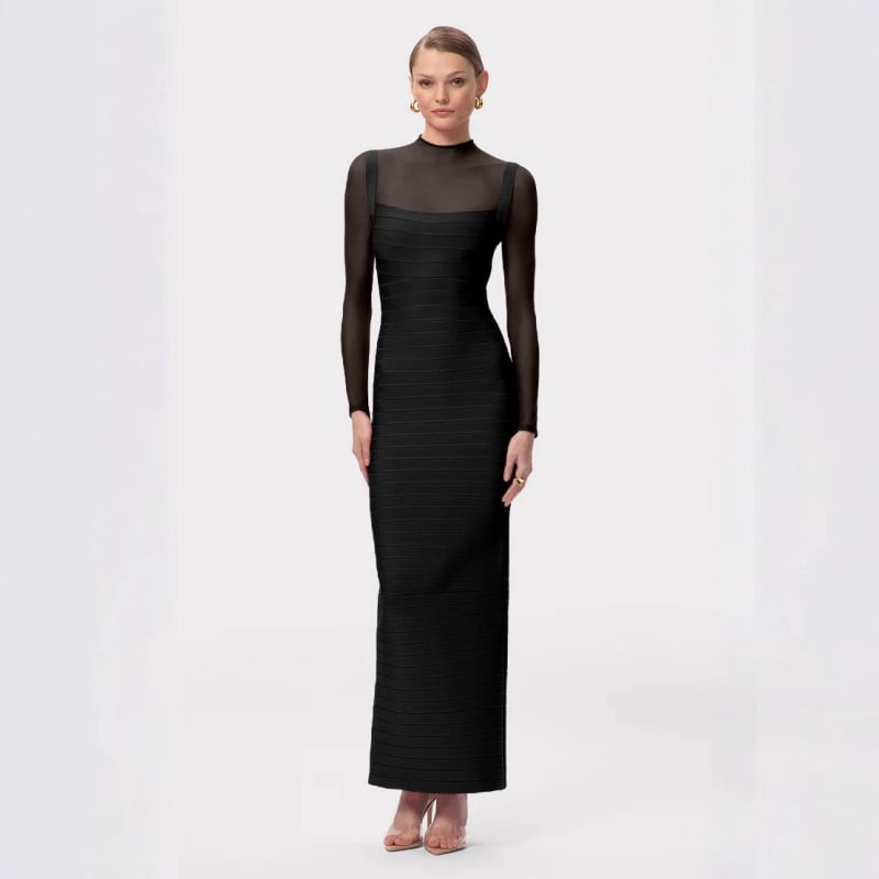 Kötött anyagú hosszú ruha kerek nyakkal, elasztikus derékkal, cipzárral, egyszínű modell