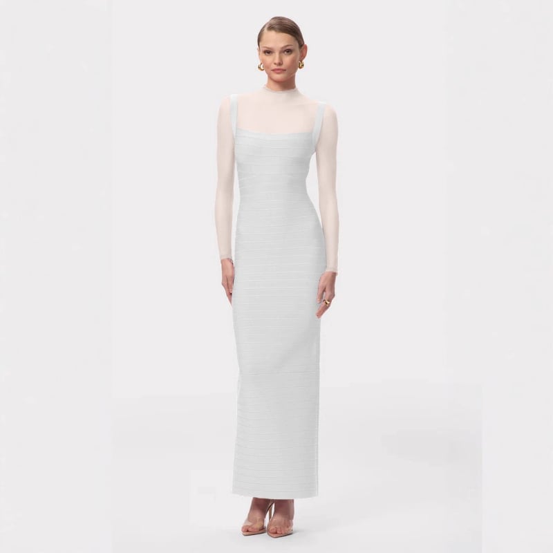 Kötött anyagú hosszú ruha kerek nyakkal, elasztikus derékkal, cipzárral, egyszínű modell