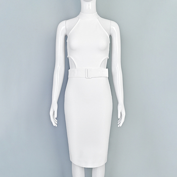 Övvel ellátott bandázsruha, ujjatlan, magas derék, ceruzasziluettel, midi hosszúságú