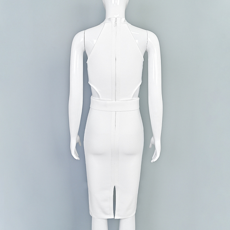 Övvel ellátott bandázsruha, ujjatlan, magas derék, ceruzasziluettel, midi hosszúságú