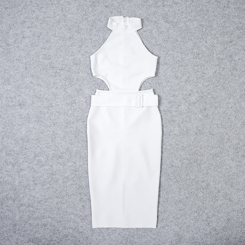 Övvel ellátott bandázsruha, ujjatlan, magas derék, ceruzasziluettel, midi hosszúságú