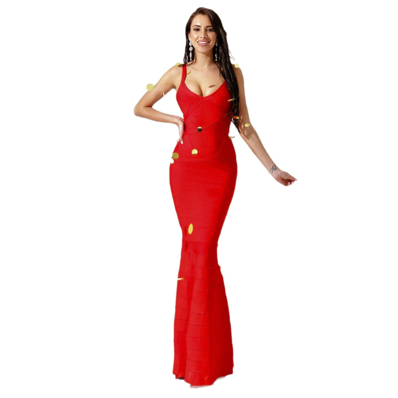 V-nyakú, ujjatlan estélyi ruha, elasztikus derékvonal, cipzár, poliészter-spandex keverék