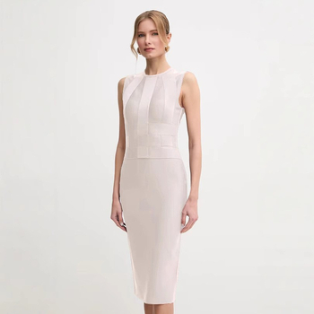 Elegáns camisol ruha, magas derekú, kerek nyakú, ujj nélküli, poliészter–elasztán keverék