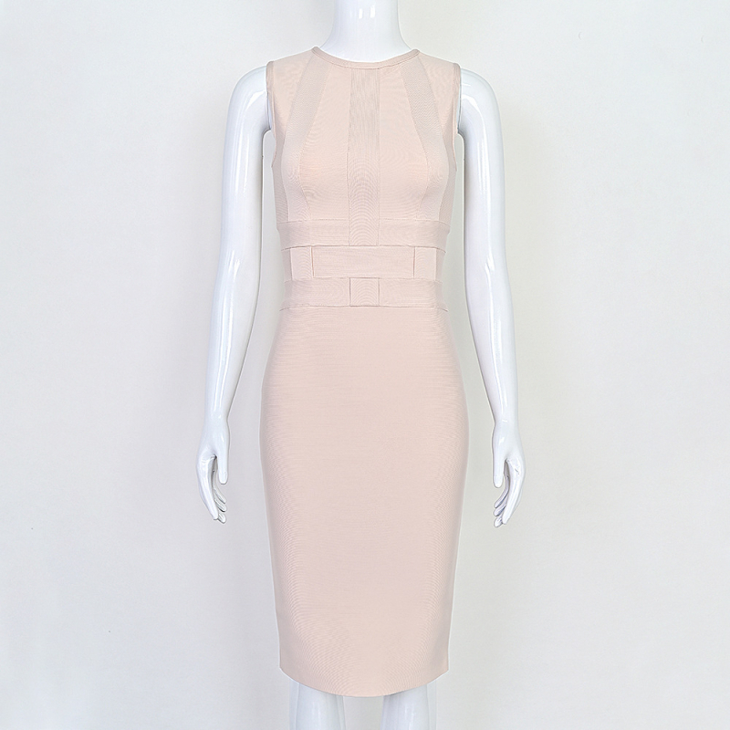 Elegáns camisol ruha, magas derekú, kerek nyakú, ujj nélküli, poliészter–elasztán keverék