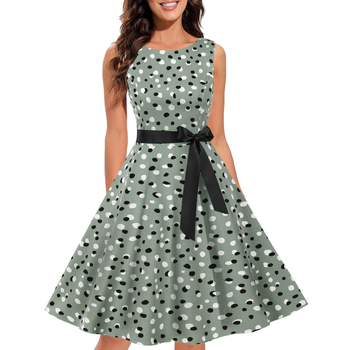Ženska haljina s floralnim uzorkom, bez rukava, okrugli izrez, Hepburn stil 1950-ih, poliester
