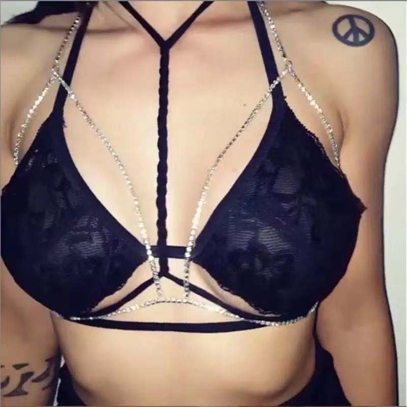 Moteriška kūno grandinė su rhinestones, elektroplatinavimo, geometrinis dizainas