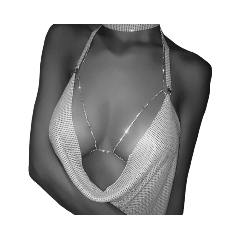 Moteriška kūno grandinė su rhinestones, elektroplatinavimo, geometrinis dizainas