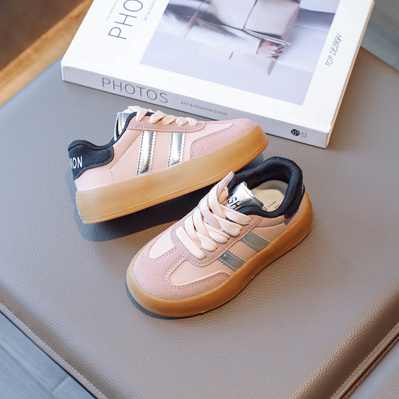 Детски обувки с платформа, корейски стил, закопчаване с велкро, PU горна част, мрежеста подплата, композитна подметка