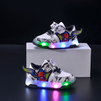 Светещи LED детски маратонки със карикатурен принт, Velcro закопчаване, нисък профил, гумена подметка, за деца 1–6 години