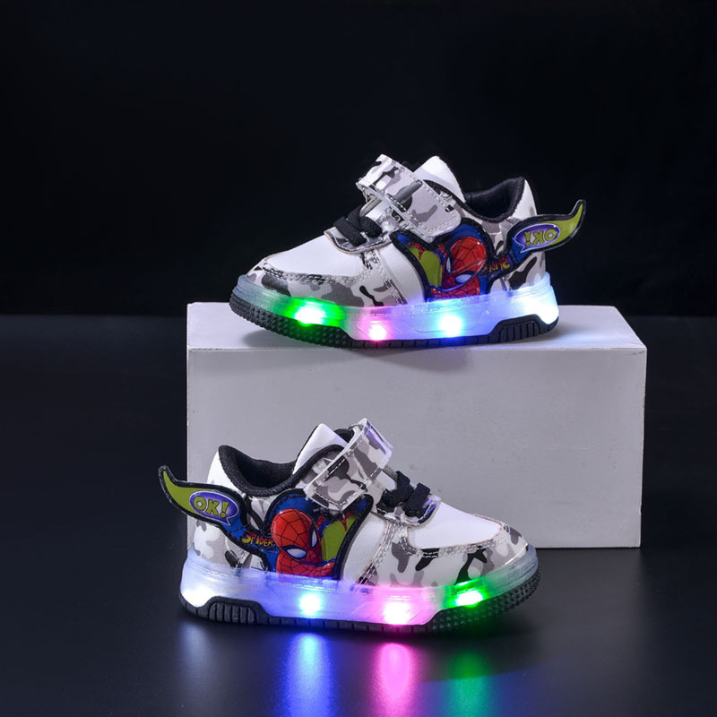 Светещи LED детски маратонки със карикатурен принт, Velcro закопчаване, нисък профил, гумена подметка, за деца 1–6 години