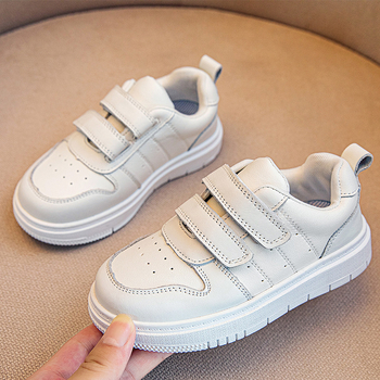 Dječje tenisice od prave kože s Velcro kopčanjem, bijele, za svakodnevnu upotrebu, proljeće i jesen, unisex.