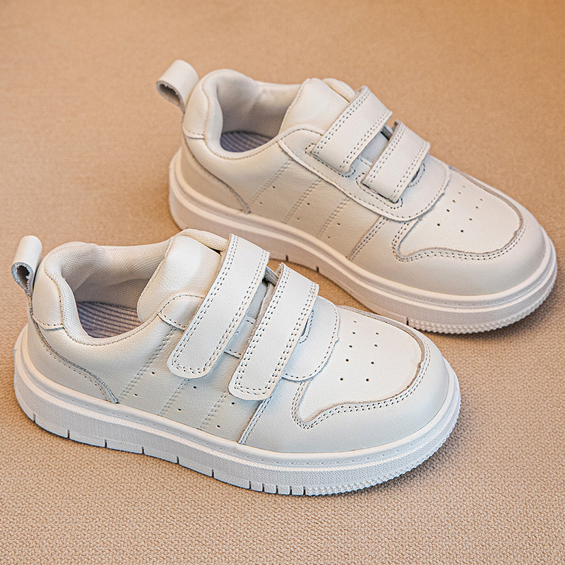 Dječje tenisice od prave kože s Velcro kopčanjem, bijele, za svakodnevnu upotrebu, proljeće i jesen, unisex.
