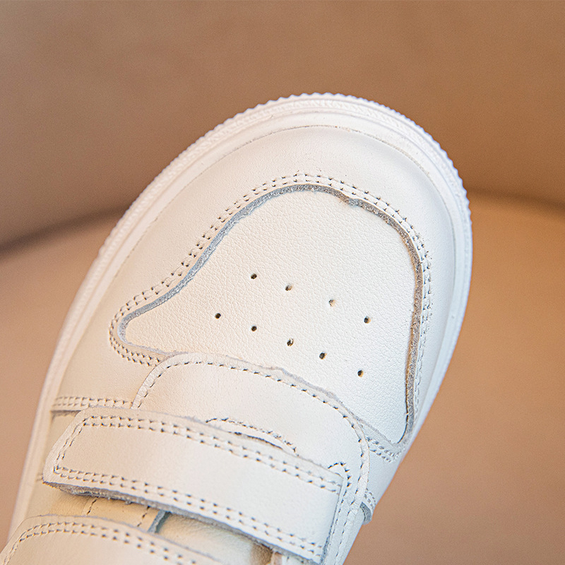 Dječje tenisice od prave kože s Velcro kopčanjem, bijele, za svakodnevnu upotrebu, proljeće i jesen, unisex.