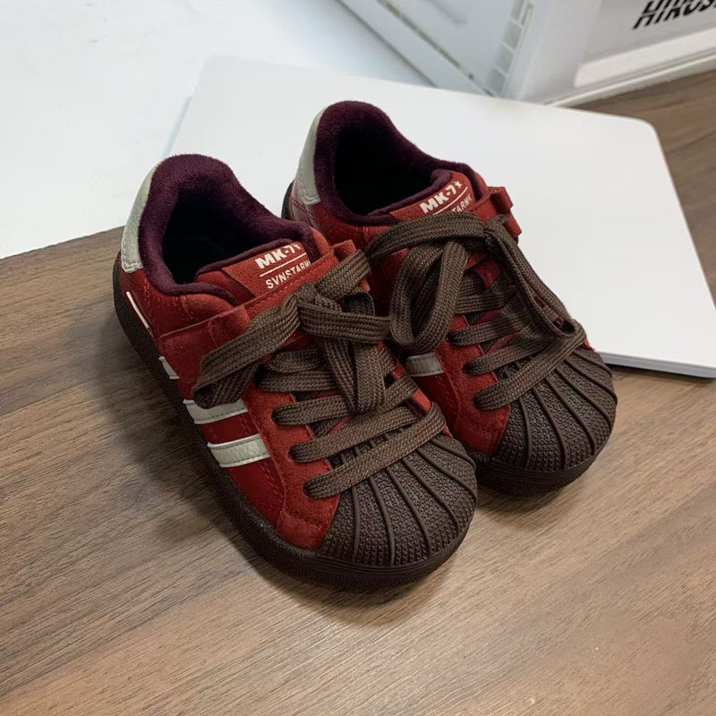 Детски зимни спортни обувки с подплата от флийс, със shell toe, закопчаване с велкро, гумена подметка, унисекс