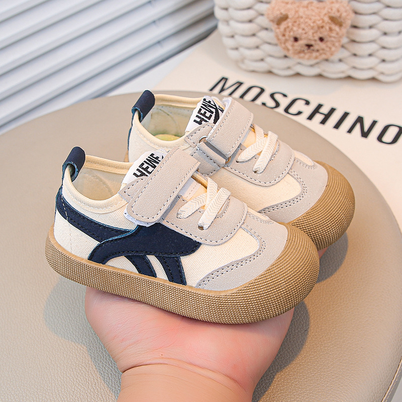 Детски платнени обувки с велкро, нисък връх, райета, унисекс, гумена подметка