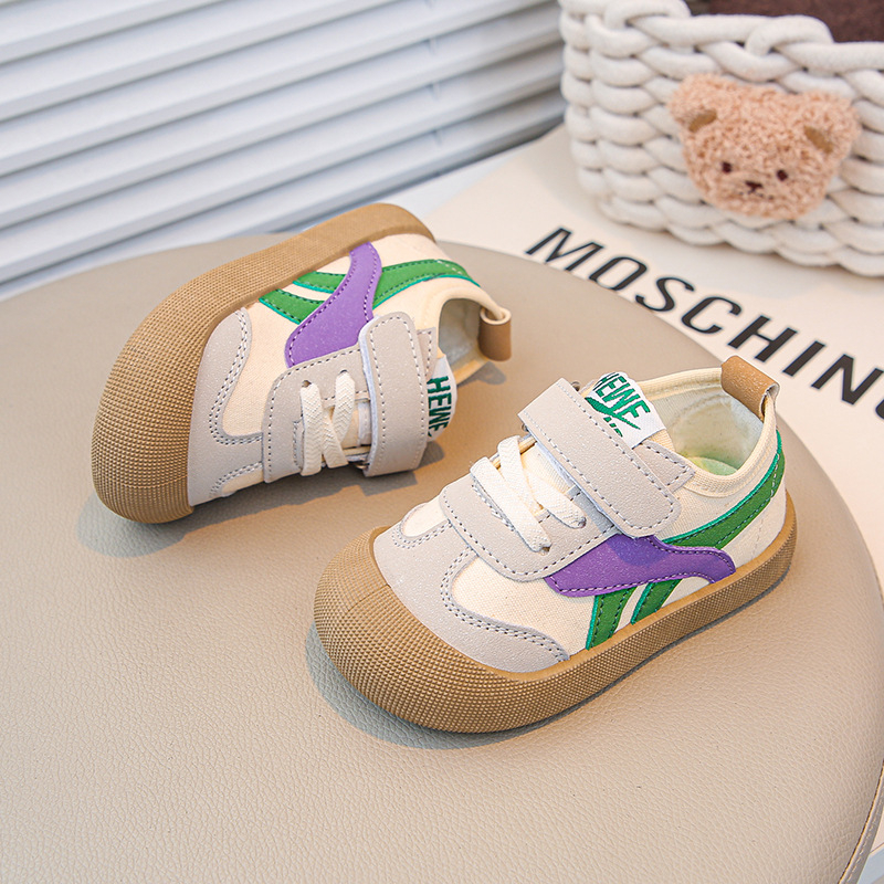 Детски платнени обувки с велкро, нисък връх, райета, унисекс, гумена подметка