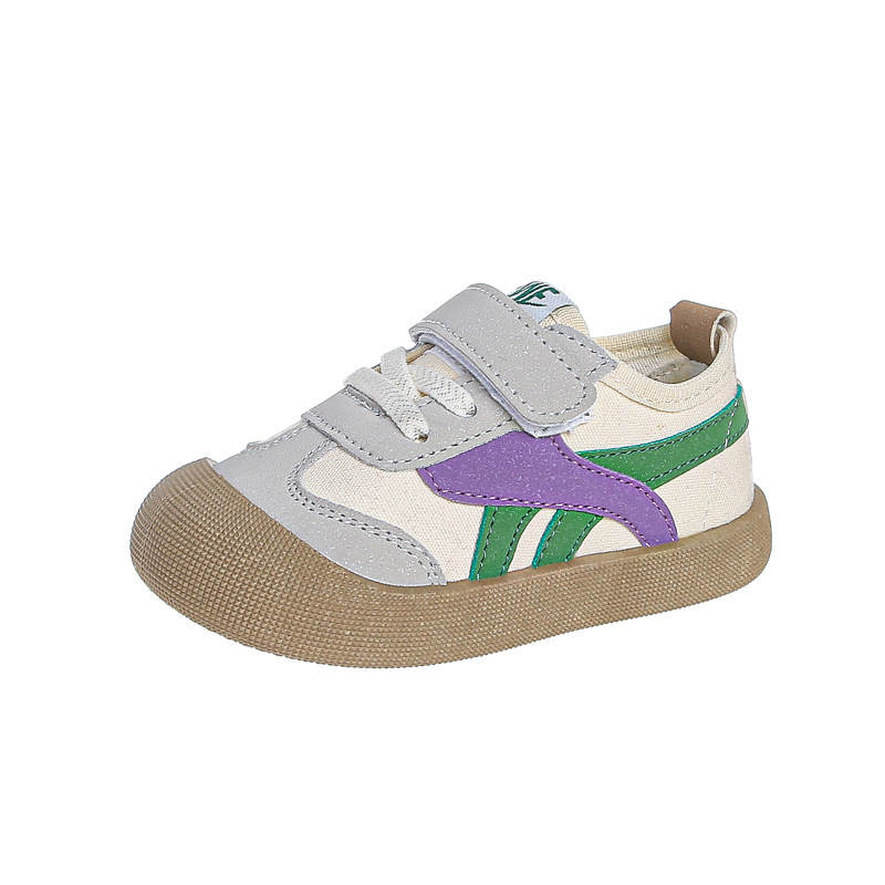 Детски платнени обувки с велкро, нисък връх, райета, унисекс, гумена подметка