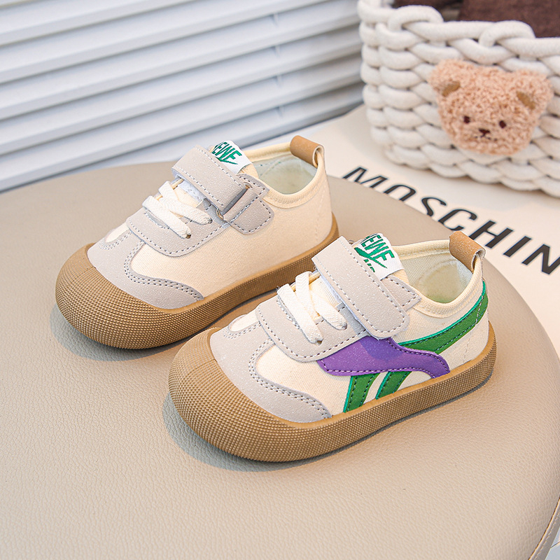 Детски платнени обувки с велкро, нисък връх, райета, унисекс, гумена подметка