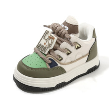 Детски спортни обувки за бягане, унисекс, карикатурен принт, дишащи, леки, PU горна част с гумена подметка, предно връзване, пролет-есен, за 1-6 години