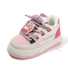 Детски спортни обувки за бягане, унисекс, карикатурен принт, дишащи, леки, PU горна част с гумена подметка, предно връзване, пролет-есен, за 1-6 години