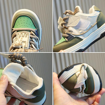 Детски спортни обувки за бягане, унисекс, карикатурен принт, дишащи, леки, PU горна част с гумена подметка, предно връзване, пролет-есен, за 1-6 години