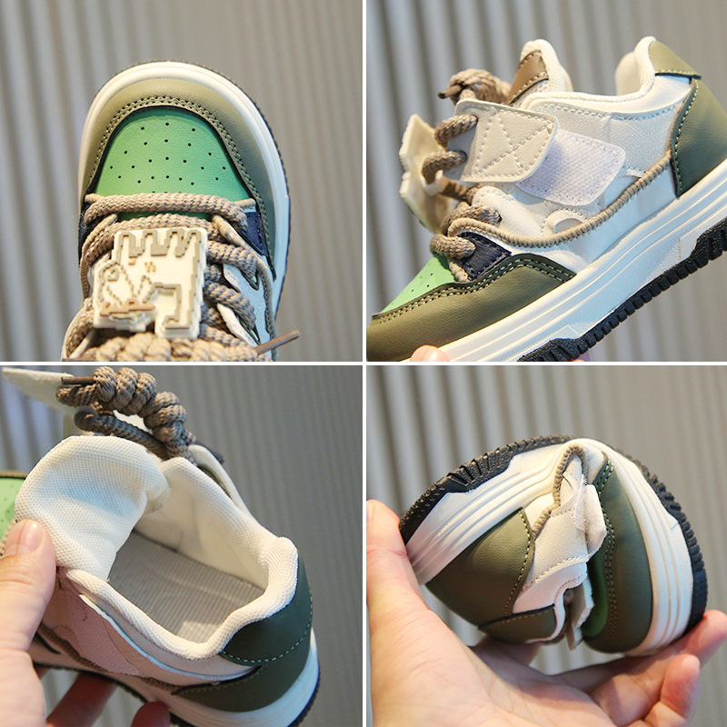 Детски спортни обувки за бягане, унисекс, карикатурен принт, дишащи, леки, PU горна част с гумена подметка, предно връзване, пролет-есен, за 1-6 години