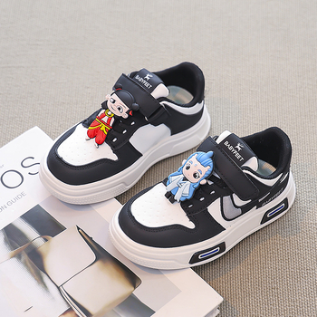 Унисекс детски кецове с дебела подметка, синтетична кожа горна част, лепенка Velcro, гумена подметка, животински принт, корейски стил, пролет 2025