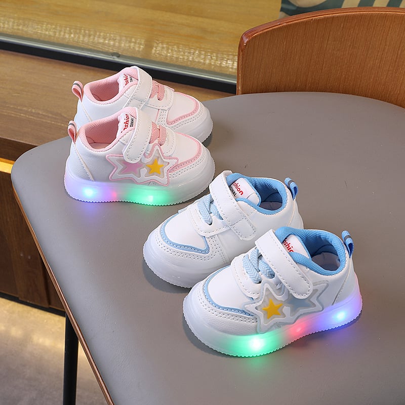 Svijetleće cipelice za bebe s mekanom potplatom, protivklizne bijele tenisice, Velcro kopča, unisex, 0-3 godine
