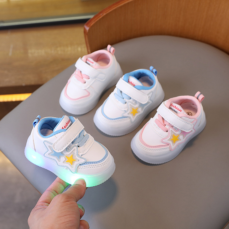 Svijetleće cipelice za bebe s mekanom potplatom, protivklizne bijele tenisice, Velcro kopča, unisex, 0-3 godine