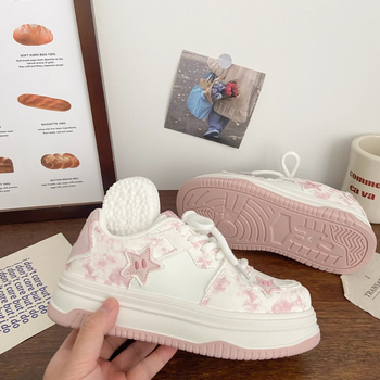 Детски спортни обувки за момичета, пролет-есен, дебела подметка; горна част: имитационен суперфибър; подметка: гума; дизайн: райета; водоустойчиви, леки, противохлъзгащи, издръжливи