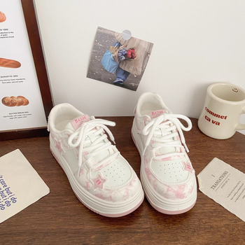 Детски спортни обувки за момичета, пролет-есен, дебела подметка; горна част: имитационен суперфибър; подметка: гума; дизайн: райета; водоустойчиви, леки, противохлъзгащи, издръжливи