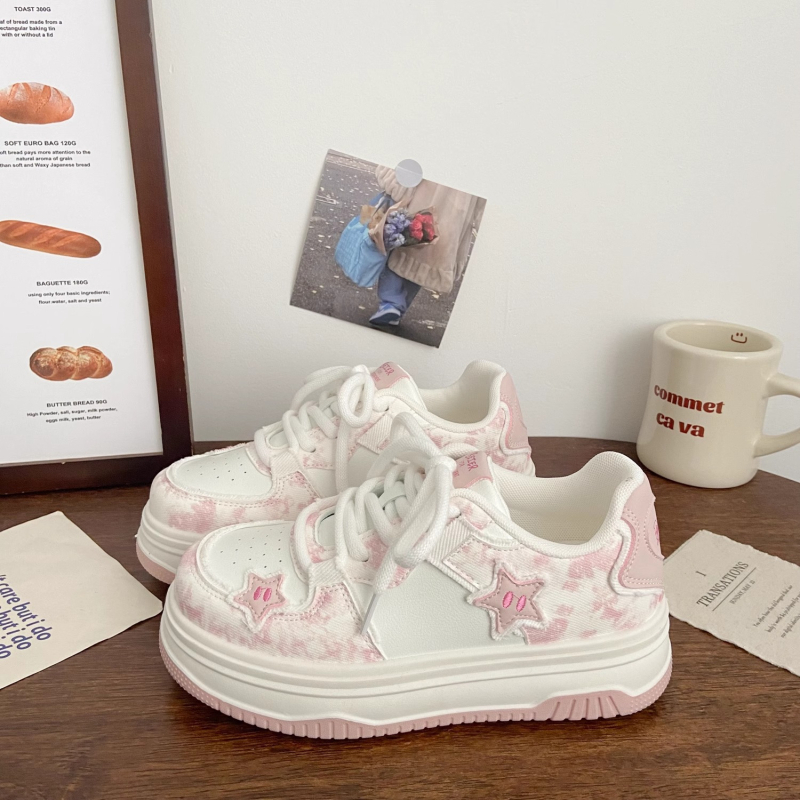 Детски спортни обувки за момичета, пролет-есен, дебела подметка; горна част: имитационен суперфибър; подметка: гума; дизайн: райета; водоустойчиви, леки, противохлъзгащи, издръжливи