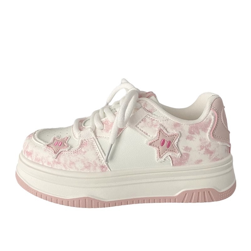 Детски спортни обувки за момичета, пролет-есен, дебела подметка; горна част: имитационен суперфибър; подметка: гума; дизайн: райета; водоустойчиви, леки, противохлъзгащи, издръжливи