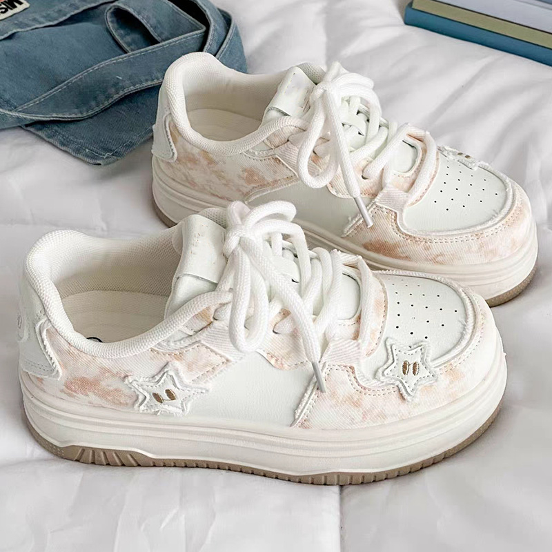 Детски спортни обувки за момичета, пролет-есен, дебела подметка; горна част: имитационен суперфибър; подметка: гума; дизайн: райета; водоустойчиви, леки, противохлъзгащи, издръжливи