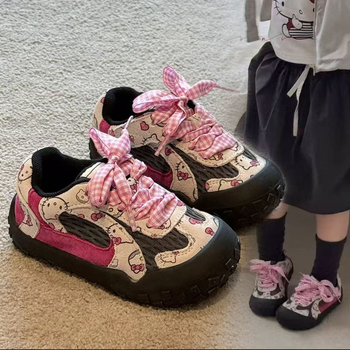 Детски ежедневни обувки с изкуствена кожа горна част, гумена противохлъзгаща подметка, карикатурен принт, закопчаване с велкро
