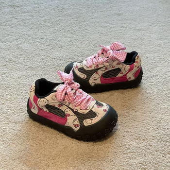 Детски ежедневни обувки с изкуствена кожа горна част, гумена противохлъзгаща подметка, карикатурен принт, закопчаване с велкро