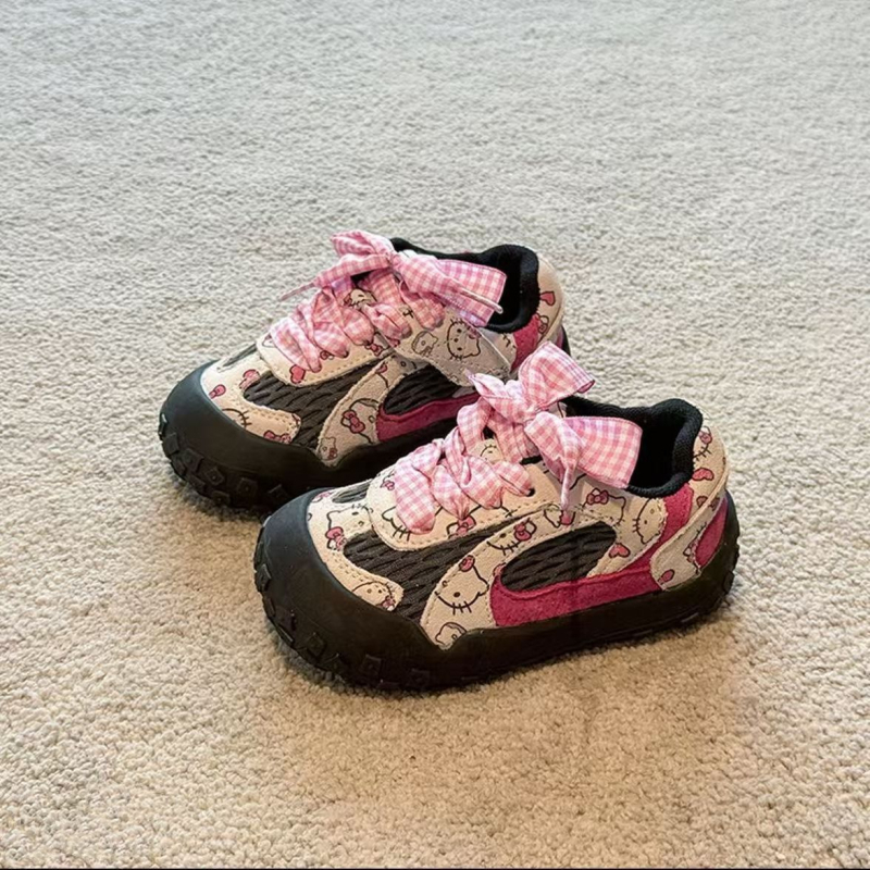 Детски ежедневни обувки с изкуствена кожа горна част, гумена противохлъзгаща подметка, карикатурен принт, закопчаване с велкро